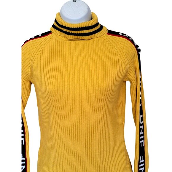 UNIF Women's Yellow Badsport Turtleneck Sweater L Stretchy Ribbed Rainbow Tag St - Picture 2 of 7